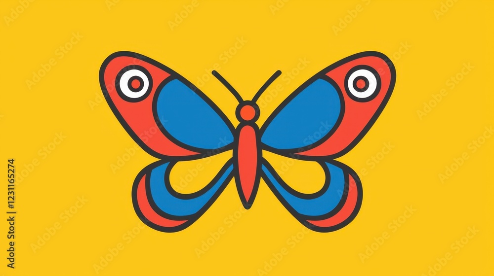 Colorful Butterfly Illustration with Vibrant Yellow Background Colorful Butterfly Illustration with Vibrant Yellow Background