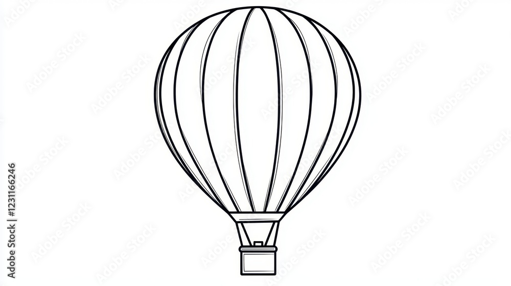 Obraz premium Black and White Outline of a Hot Air Balloon with Vertical Stripes
