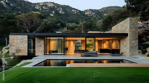 A modern stone house in the mountains of Mallorca