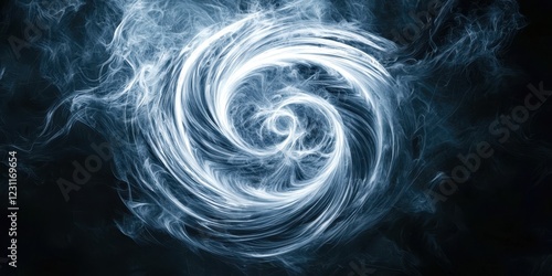 Blue swirl with white smoke in the background