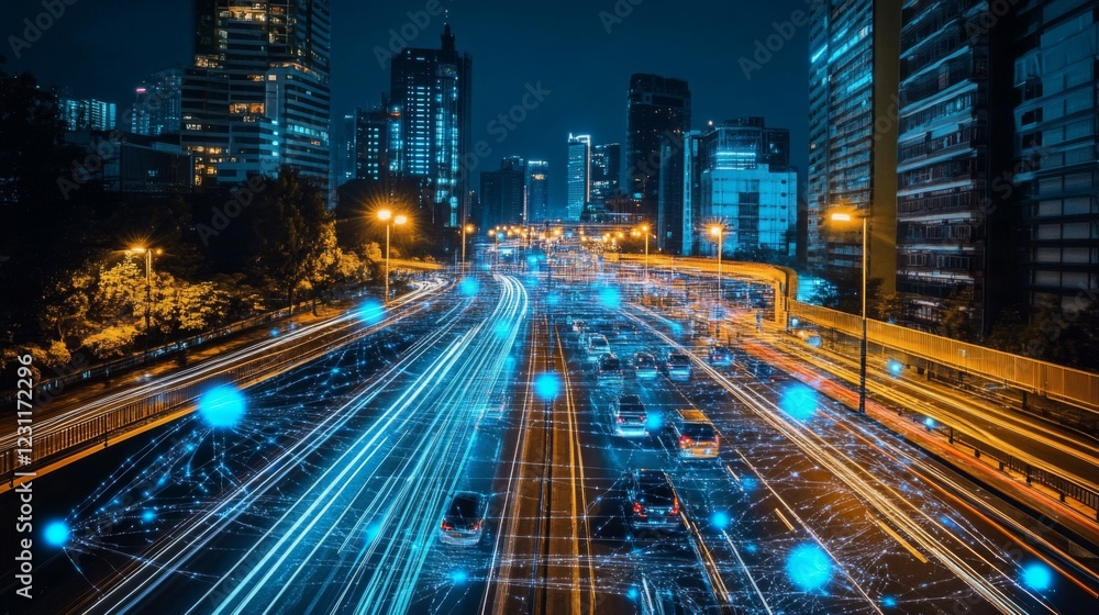 Night City Traffic Highway Lights Motion Blur Night City Traffic Highway Lights Motion Blur