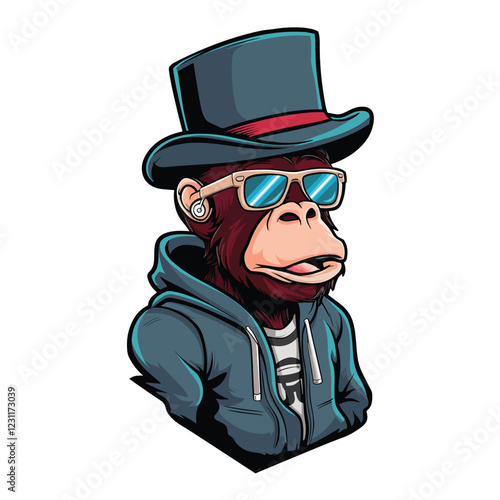 Cool monkey hip hop vector and monkey wear a hoodie with hat vector art illustration