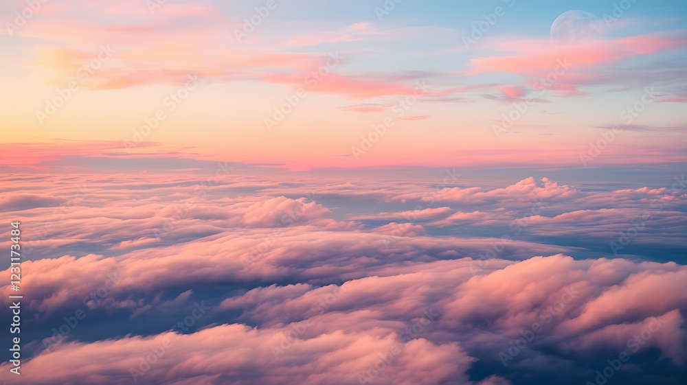 A dreamy sea of clouds bathed in soft pink and golden hues A dreamy sea of clouds bathed in soft pink and golden hues