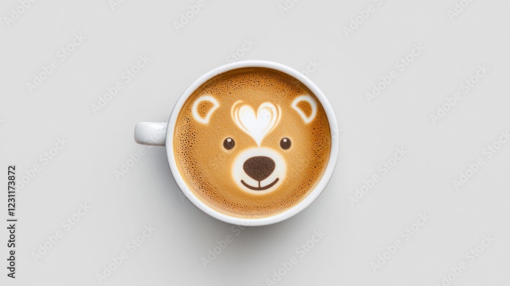 Adorable Bear Latte Art in White Mug on White Background Adorable Bear Latte Art in White Mug on White Background