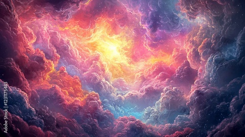 Celestial Dream: A vibrant journey through a fantasy sky filled with colorful clouds and ethereal light
