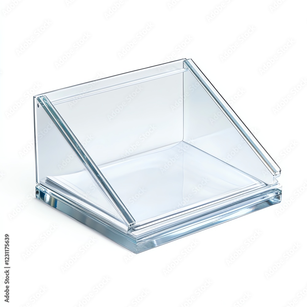 Clear acrylic display stand, minimalist design for showcasing items. Clear acrylic display stand, minimalist design for showcasing items.