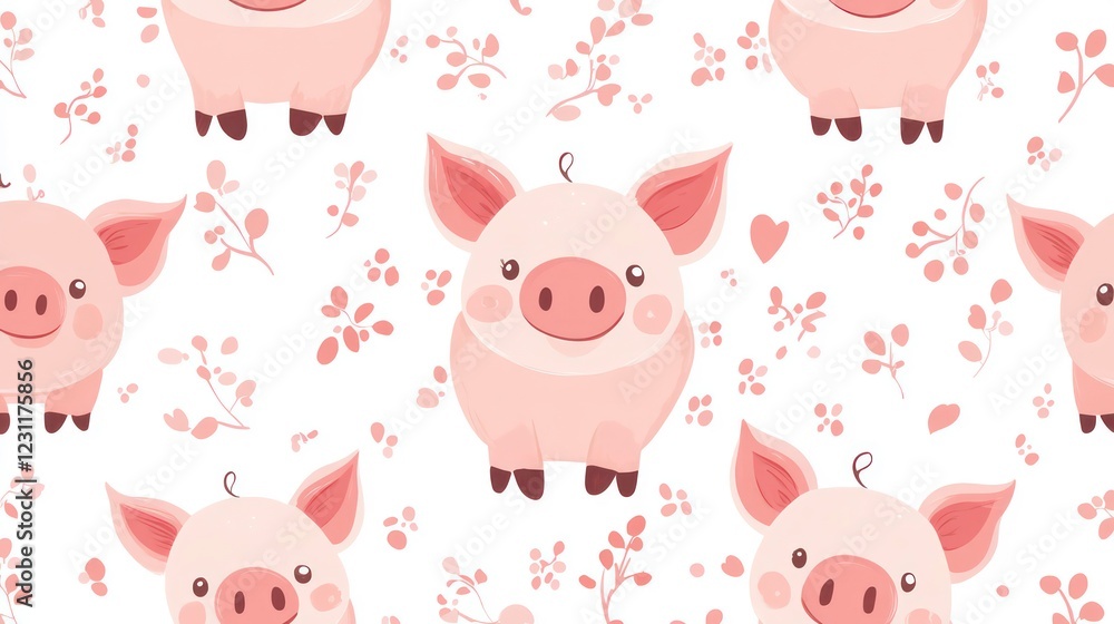 Cute pig seamless pattern background. Vector illustrations for gift wrap design. Cute pig seamless pattern background. Vector illustrations for gift wrap design.