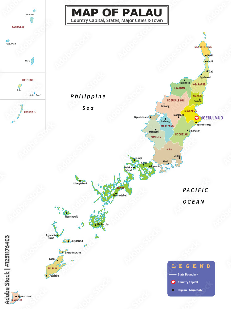 Obraz premium Australian Countries Geography Political map. Political map of country with capital, province or state capital, major cities and town.
