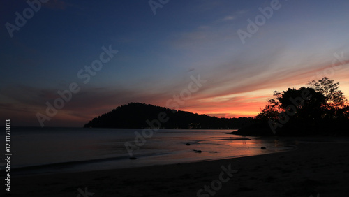 Bright lit evening sky over Bangbao, Koh Chang, Thailand. photo