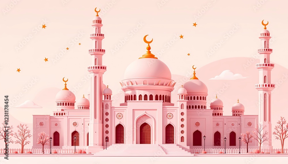 Fototapeta premium Serene Pink Mosque under a Starlit Sky