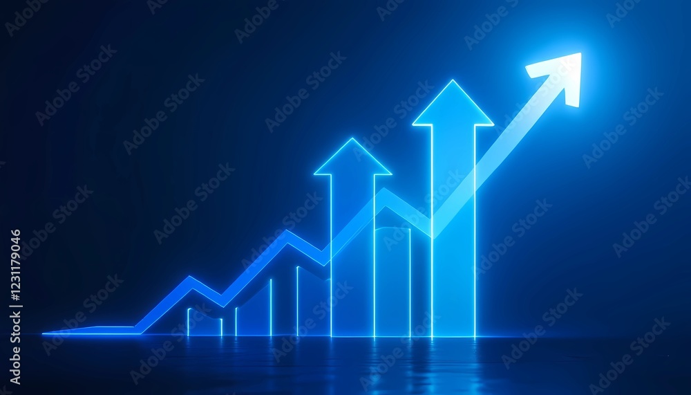 Fototapeta premium Ascending Neon Arrows: Growth and Progress Visualization