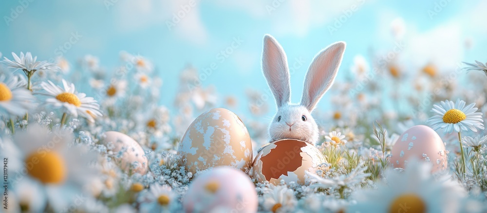 Fototapeta premium Bunny, eggs, daisies, spring, Easter