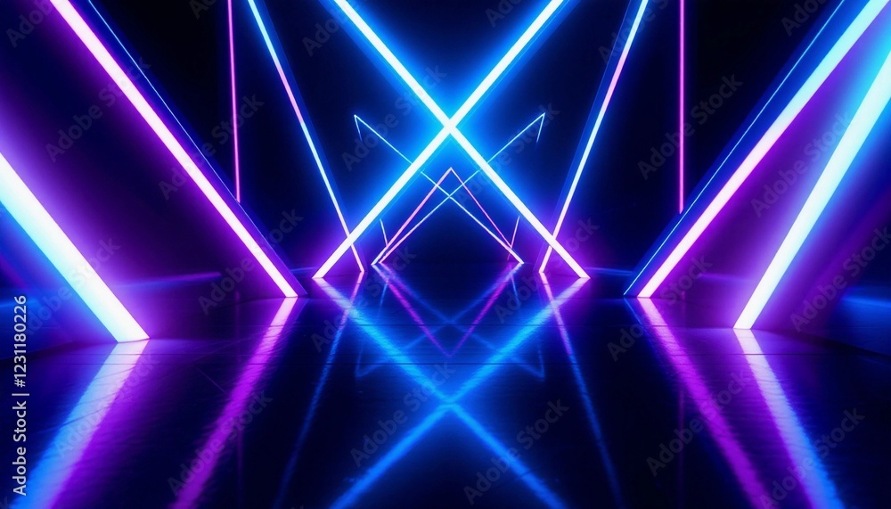 Obraz premium Illuminated Geometric Neon Lines Creating a Futuristic Tunnel Aesthetic