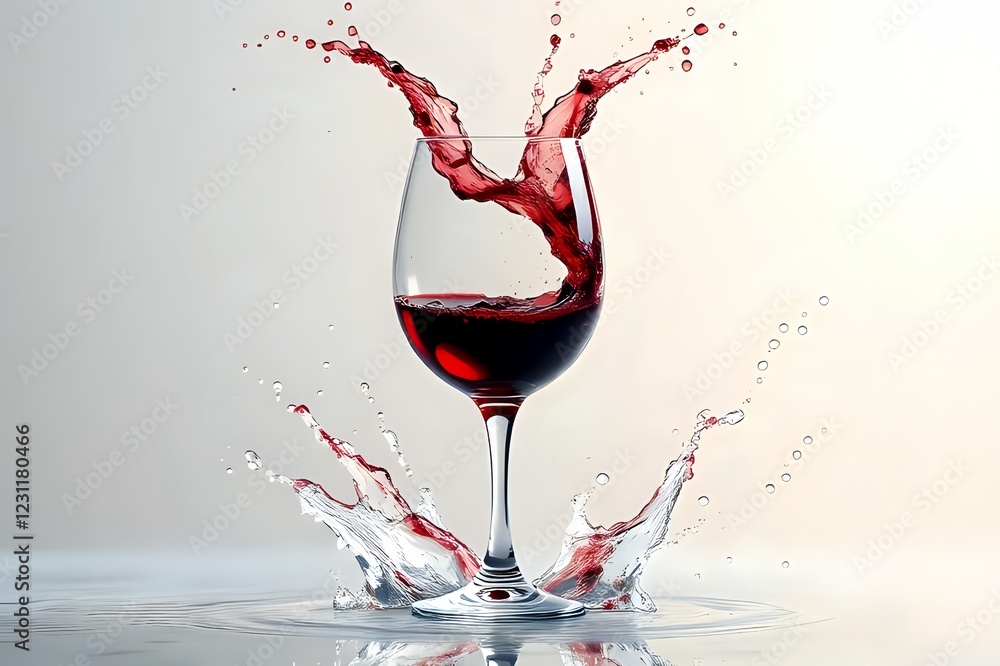 Fototapeta premium Joyful Splash of Red Wine. A dynamic close-up of a red wine glass with splashes, capturing the essence of celebration and indulgence.