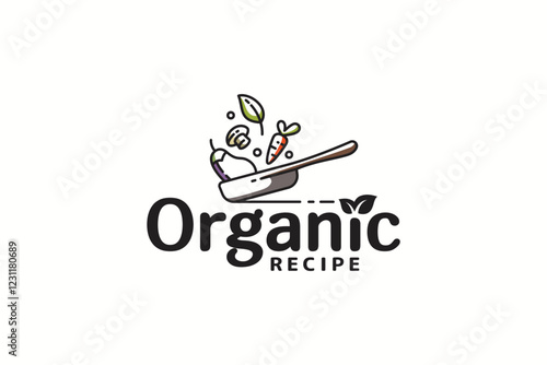 organic recipe logo in line style with a combination of a pan and vegetables