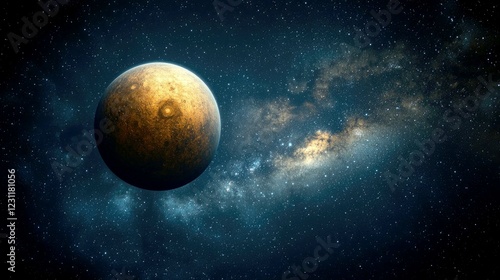 Cosmic Wonders: A Golden Planet in a Starry Galaxy