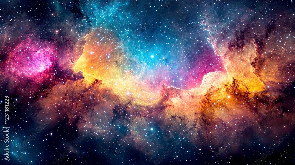Obraz premium Cosmic Wonders: A vibrant nebula in the heart of the universe. Explore the celestial tapestry of stars, gas, and dust.