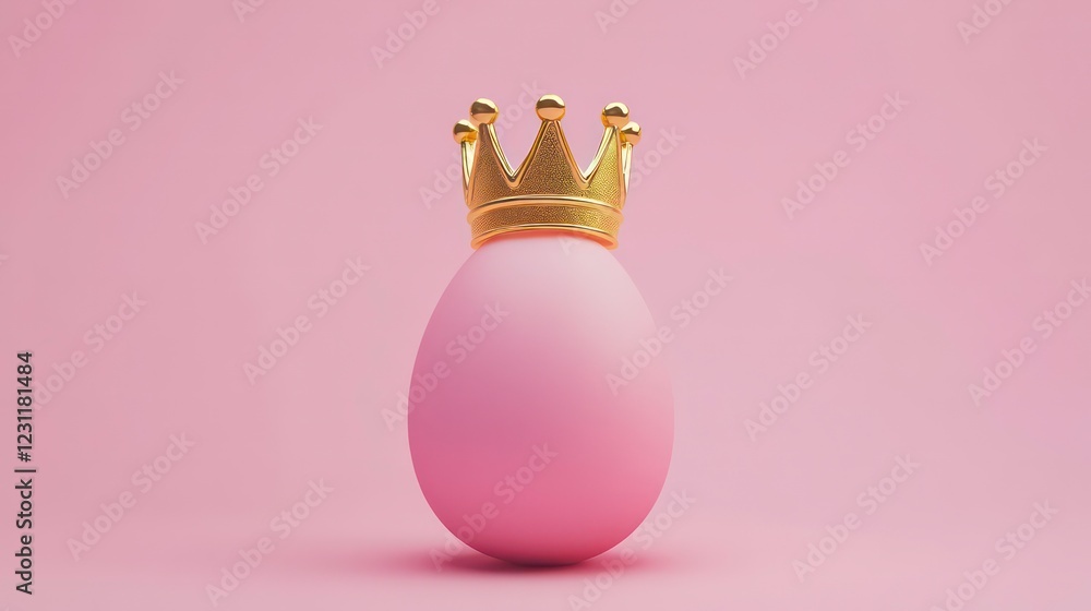 Egg with Golden Crown on Pink Background for Creative Design Use Egg with Golden Crown on Pink Background for Creative Design Use
