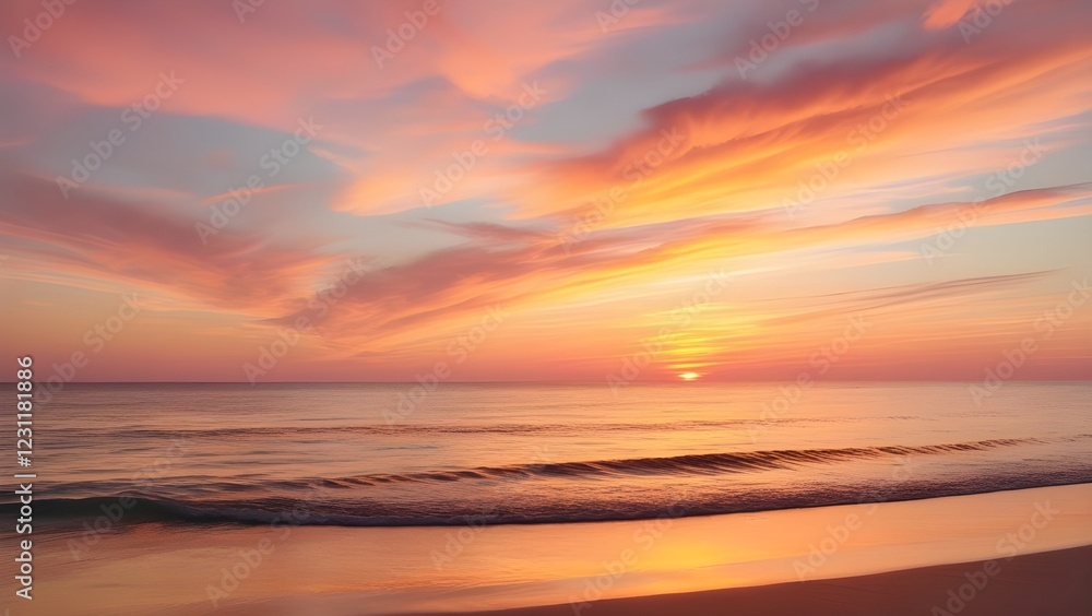 Obraz premium AI GENERATE, serene sunset over a calm ocean, perfect for a peaceful background.