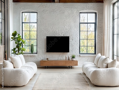 Modern home interior design stylish lifestyle living room with natural light and cozy atmosphere