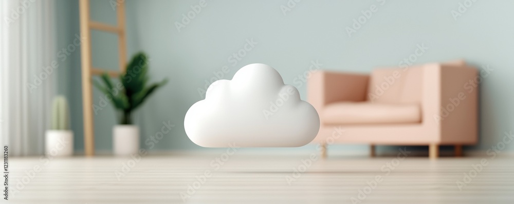 Obraz premium A modern living room showcasing a floating cloud decor against a stylish backdrop.