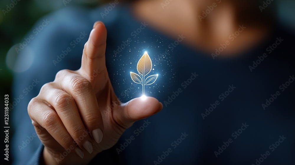 A person interacting with a digital plant symbol, representing growth and sustainability. A person interacting with a digital plant symbol, representing growth and sustainability.
