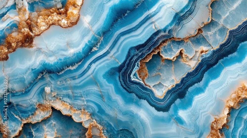 Fototapeta premium A close-up view of a blue agate stone showcasing its intricate patterns and colors.