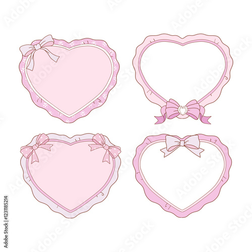 Valentine s day frames collection with hand drawn whimsical heart frames in coquette style  graphic set light pink pastel color style vector 14