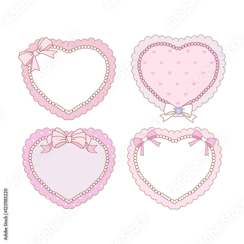 Valentine s day frames collection with hand drawn whimsical heart frames in coquette style  graphic set light pink pastel color style vector 15