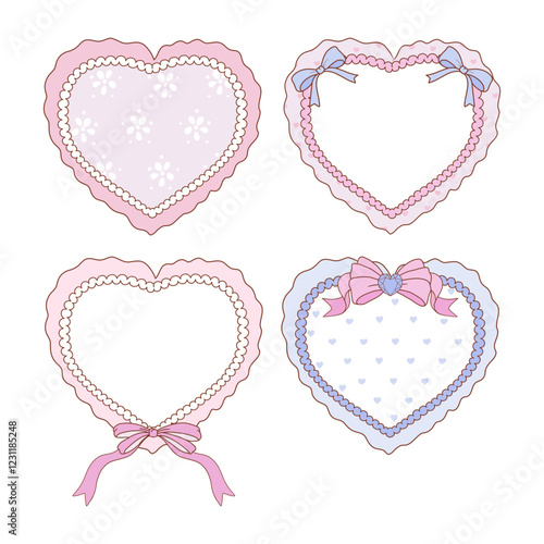 Valentine s day frames collection with hand drawn whimsical heart frames in coquette style  graphic set light pink pastel color style vector 17