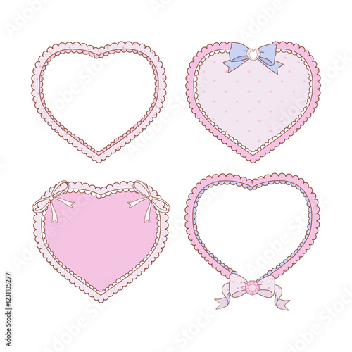 Valentine s day frames collection with hand drawn whimsical heart frames in coquette style  graphic set light pink pastel color style vector 18