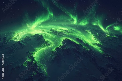 Wallpaper Mural Glowing map with aurora borealis effects swirling over the polar regions Torontodigital.ca