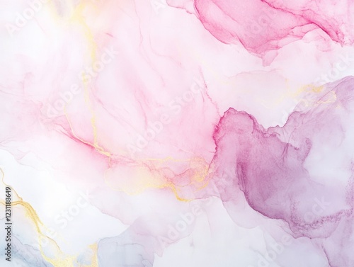Abstract pink and gold alcohol ink background with flowing, fluid texture and gradients
