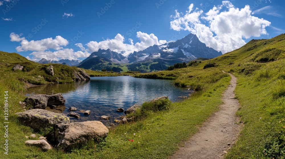 Obraz premium Breathtaking hiking adventure swiss alps scenic landscape photography serene nature panoramic view escape to nature
