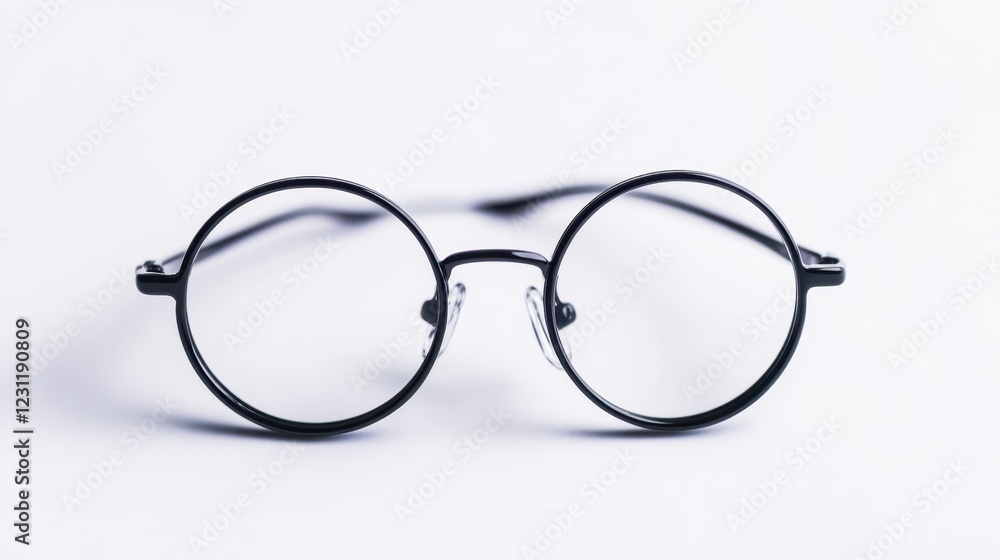 Stylish Black Round-Frame Eyeglasses for Trendy Students and Fashion-Conscious Individuals on White Background Stylish Black Round-Frame Eyeglasses for Trendy Students and Fashion-Conscious Individuals on White Background