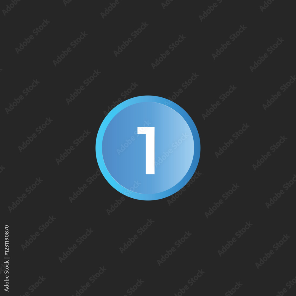 A blue cricle push button with number 1, isolated on white background A blue cricle push button with number 1, isolated on white background