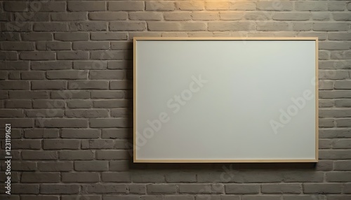 Wallpaper Mural blank poster hanging on the gray brick wall,frame in brick loft,advertisement, floor, grey, horizontal, image, indoor, lamp, material, picture, poster,16 Torontodigital.ca