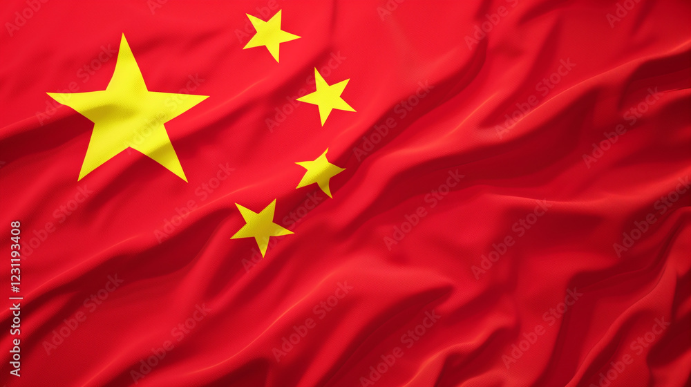 Textured Chinese flag with prominent stars close-up view. Textured Chinese flag with prominent stars close-up view.