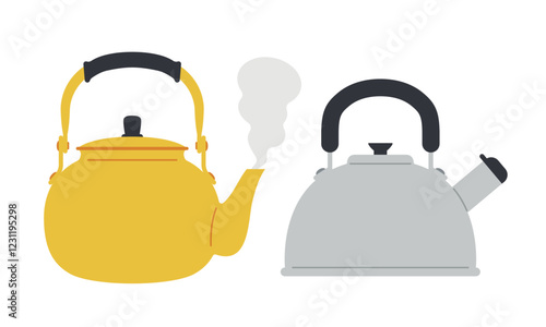 シンプルなやかん／フラットベクターイラストセット