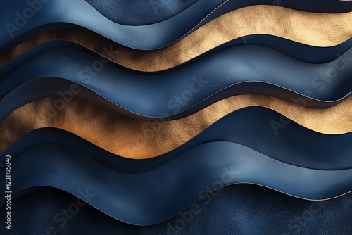 Abstract wavy layers in blue and gold create a dynamic visual texture, perfect for backgrounds and contemporary design projects.