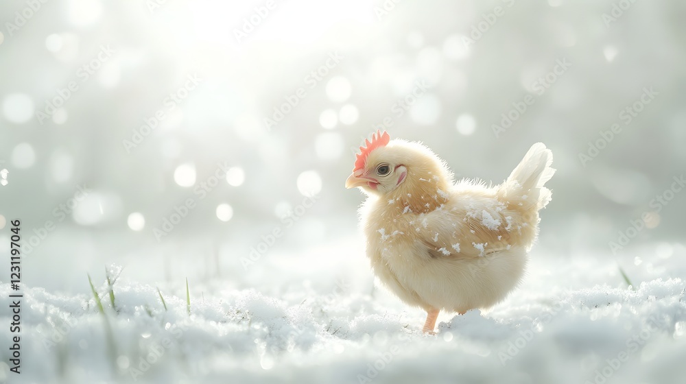 Fluffy Chick Standing in Winter Snow Fluffy Chick Standing in Winter Snow