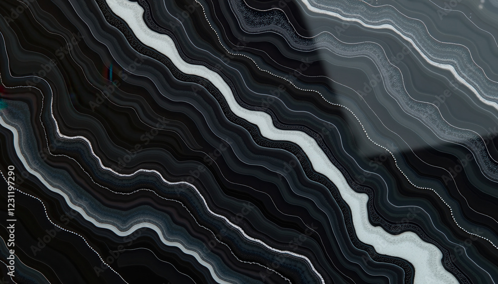 Obraz premium Elegant Black Polished Onyx Stone with White Wavy Lines