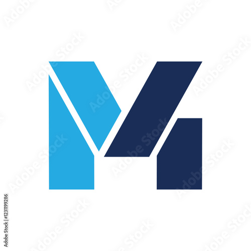 The image shows a flat monogram logo design of an initial letter and number M4 in blue color that looks clean and bold on a white background