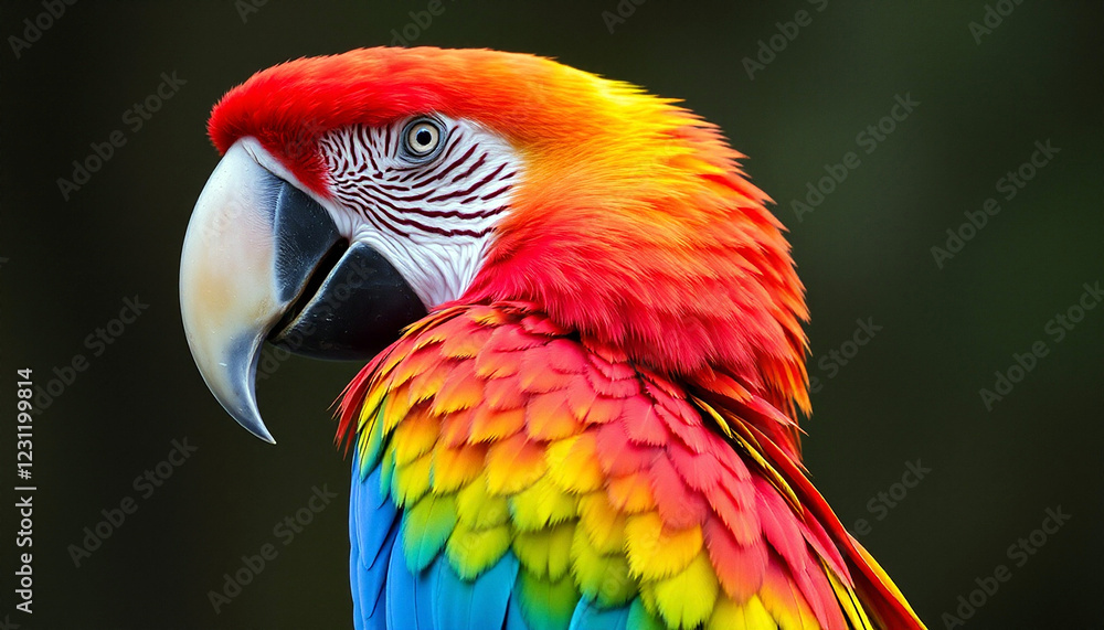 Fototapeta premium A colorful macaw with a curved beak perched on a branch in a lush tropical environment during daylight