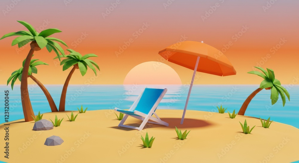 summer beach scene 3d rendering illustrated summer beach scene 3d rendering illustrated