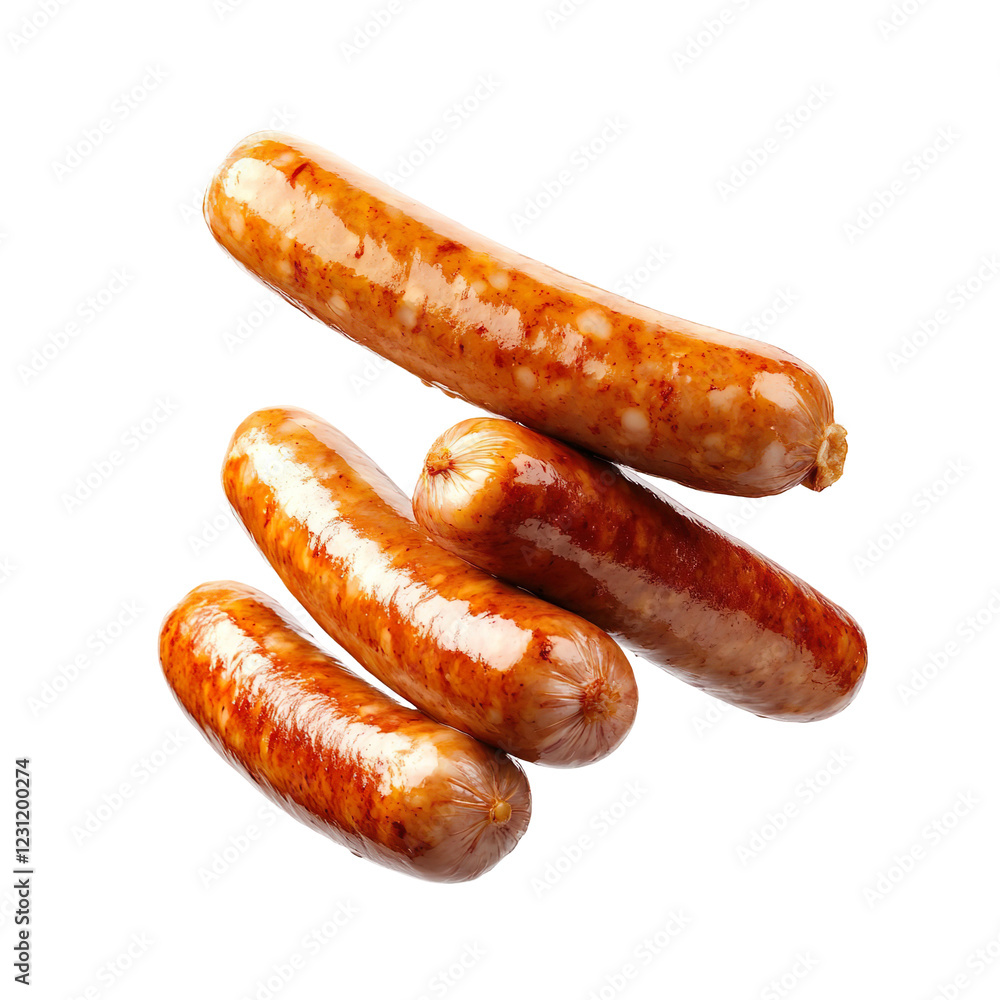 Fresh sausages with glossy finish, showcasing rich brown color and appetizing texture, perfect for grilling or cooking Fresh sausages with glossy finish, showcasing rich brown color and appetizing texture, perfect for grilling or cooking