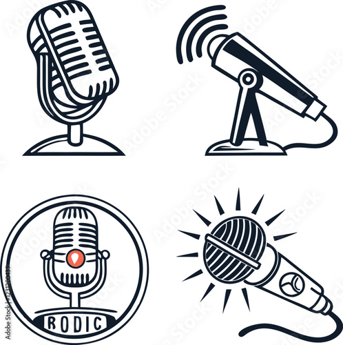 podcast logos and symbols vector illustration