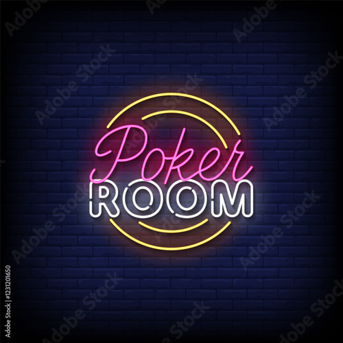 poker room neon sign with brick wall background vector