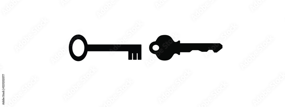 Print Key icon set. Key black flat and line vector collection isolated on white background. Print Key icon set. Key black flat and line vector collection isolated on white background.
