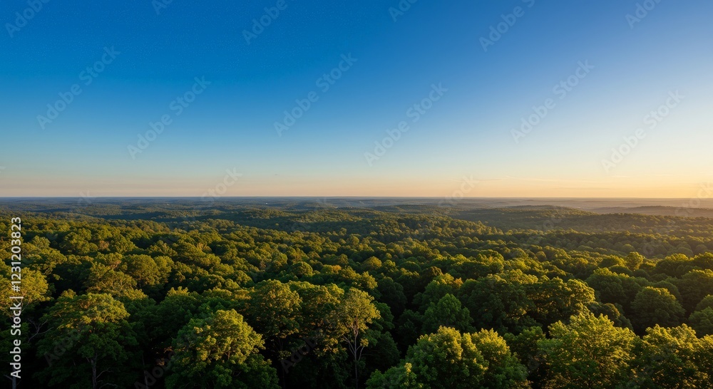 Obraz premium blue sky overlooking a green forest in the background on a sunny day
